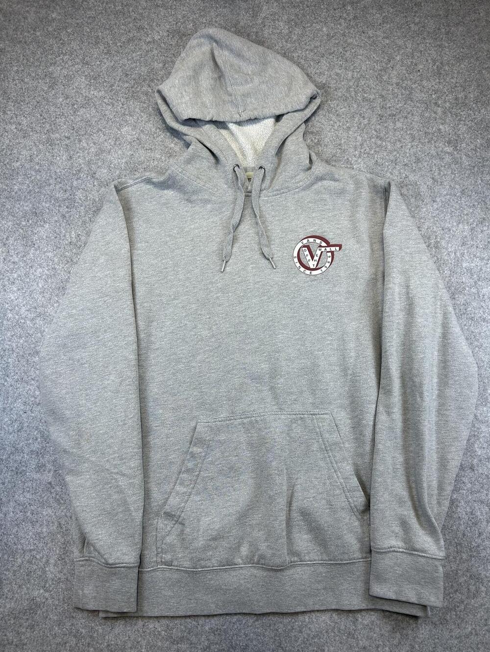 Vans Oversized Hoodie Mens S Logo Front and Back Skate Alt Grunge Punk Gray